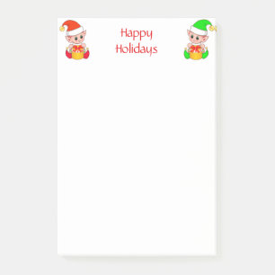 Cute Christmas Elves on White Post-it Notes