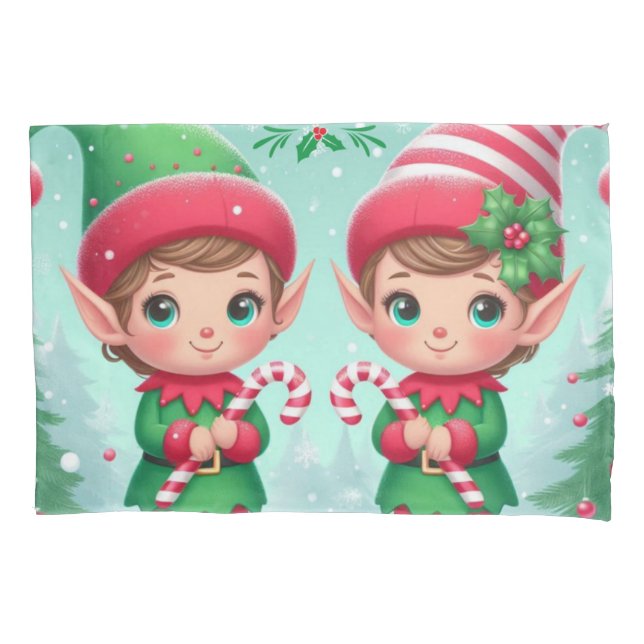 Cute Christmas elves  Pillowcase (Front)