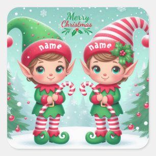 Cute Christmas elves Square Sticker
