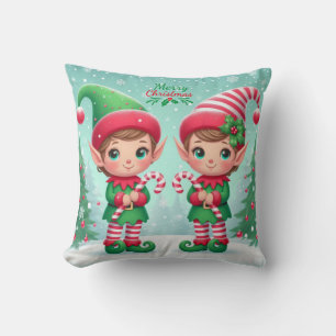 Cute Christmas elves  Throw Pillow