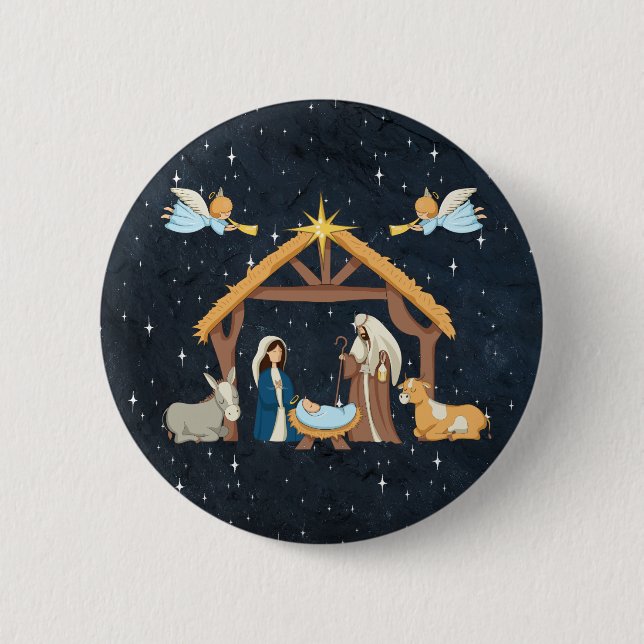 Cute Christmas Eve Nativity 2 Inch Round Button (Front)