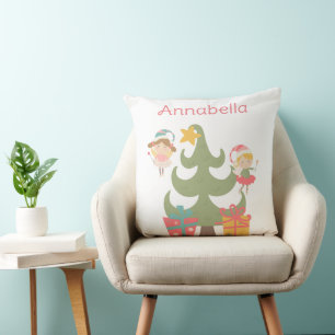 Cute Christmas Fairies Custom Name Throw Pillow