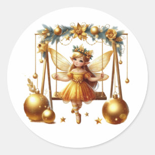 Cute Christmas fairy Classic Round Sticker