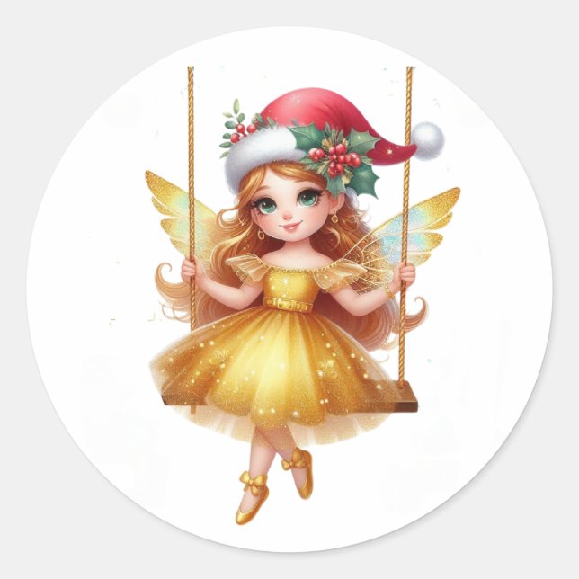 Cute Christmas fairy Classic Round Sticker (Front)
