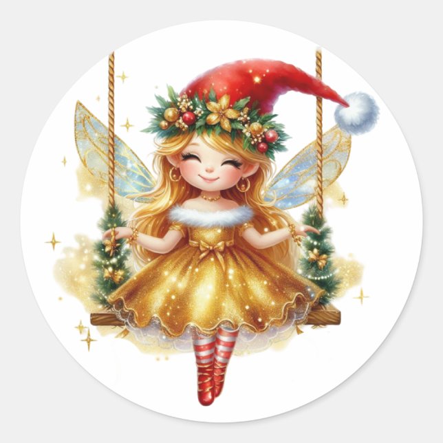 Cute Christmas fairy Classic Round Sticker (Front)