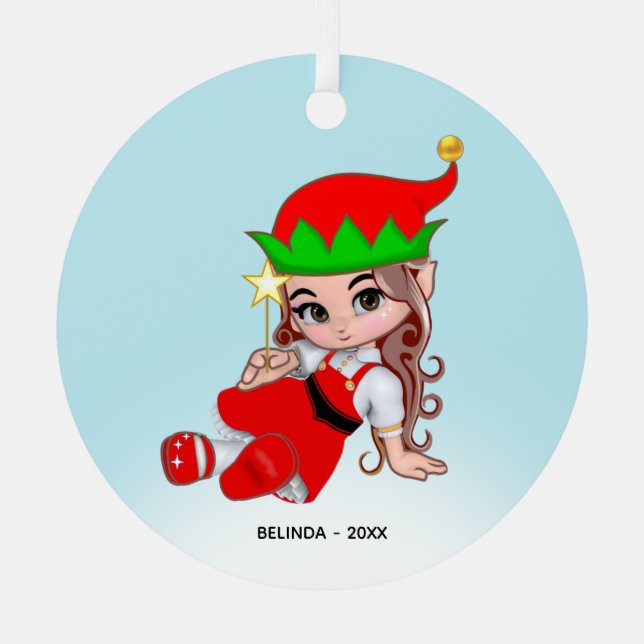 Cute Christmas Fairy Elf Metal Ornament (Front)