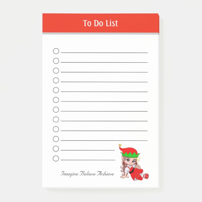 Cute Christmas Fairy Elf To Do List Post-it Notes (Front)