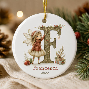 Cute Christmas Fairy Initial Customized Keepsake Ceramic Ornament