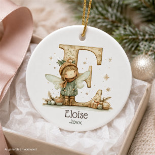 Cute Christmas Fairy Initial Personalized Holiday Ceramic Ornament