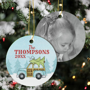 Cute Christmas Family Car Personalized Metal Ornament