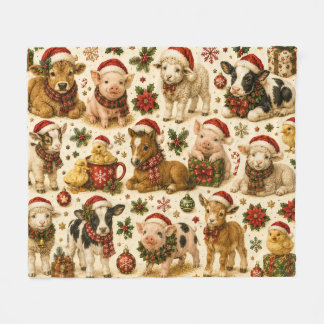 Cute Christmas Farm Animals Pattern  Fleece Blanket