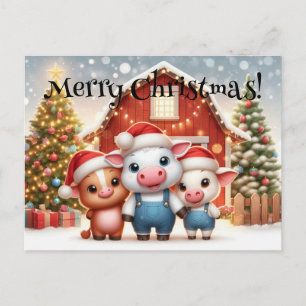 Cute Christmas Farm Animals  Postcard