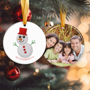 Cute Christmas Felt Snowman Holiday Photo Ceramic Ornament