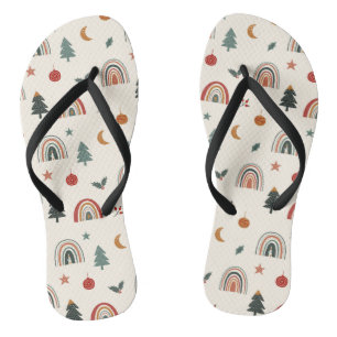 Cute Christmas Festive Rainbows Holidays Pattern Flip Flops