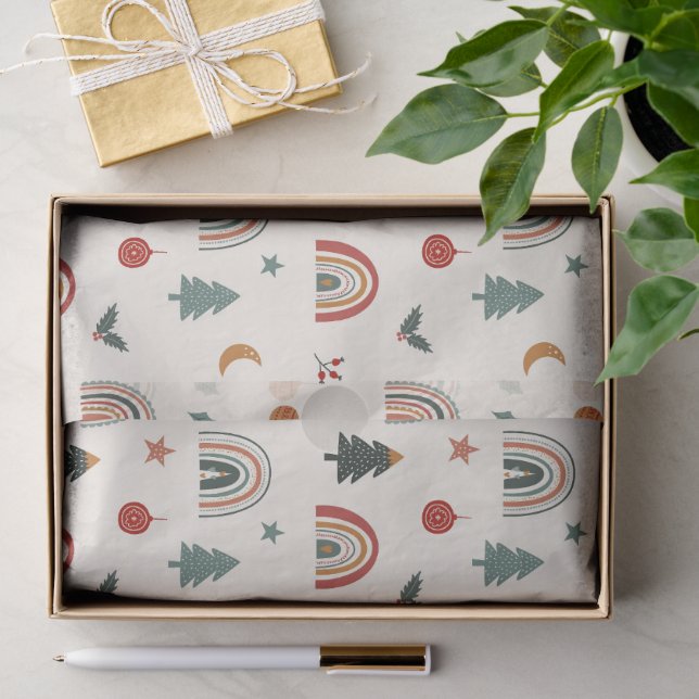 Cute Christmas Festive Rainbows Holidays Pattern Tissue Paper (Gift)