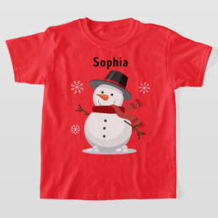 Cute Christmas Festive Snow man Custom girl name T-Shirt