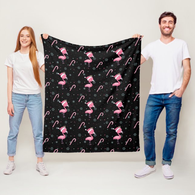 cute christmas flamingo with snowflakes   fleece blanket (In Situ)