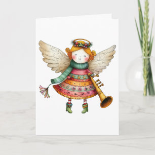 Cute Christmas Folk Art Angel Card