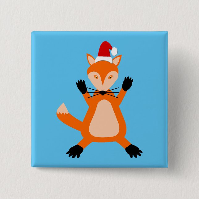 Cute Christmas Fox 2 Inch Square Button (Front)