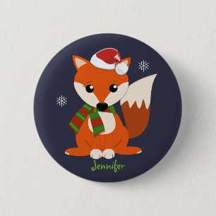 Cute Christmas Fox and custom Name 2 Inch Round Button