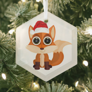 Cute Christmas Fox Cartoon Holiday Animal Festive Glass Ornament