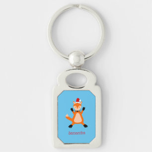Cute Christmas Fox Custom Name Keychain