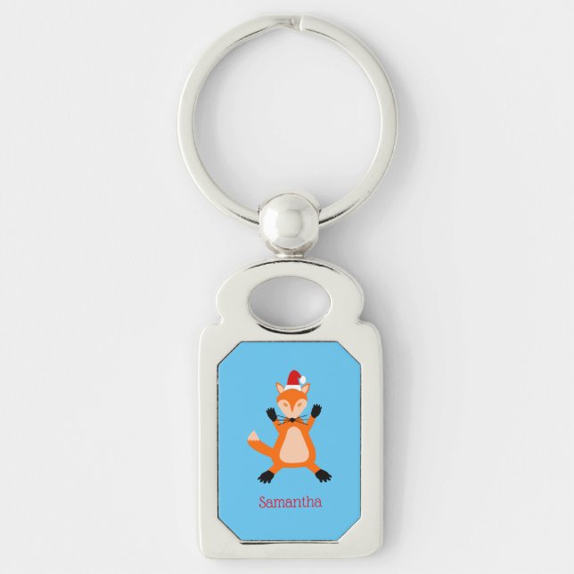Cute Christmas Fox Custom Name Keychain (Front)