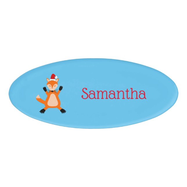 Cute Christmas Fox Custom Name Tag (Front)