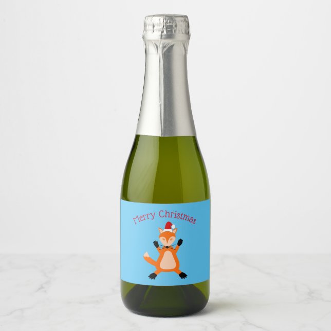 Cute Christmas Fox Custom Sparkling Wine Label (Front)