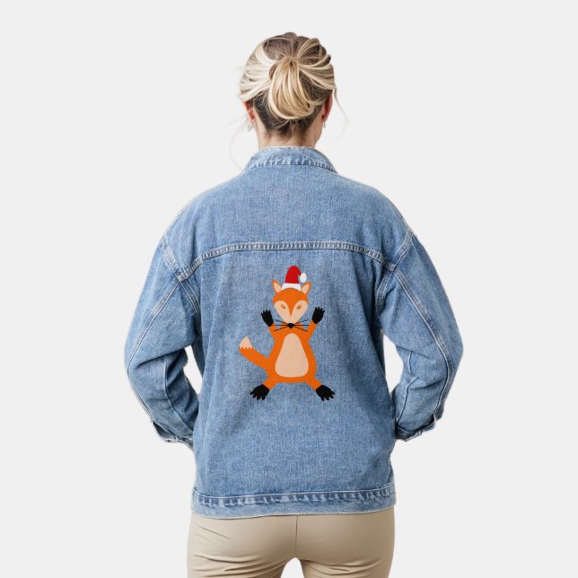 Cute Christmas Fox Denim Jacket (Model)