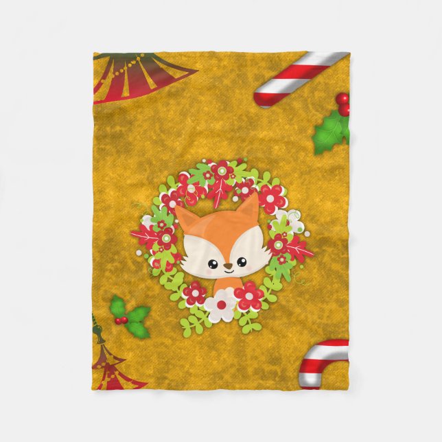 Cute Christmas Fox Fleece Blanket (Front)