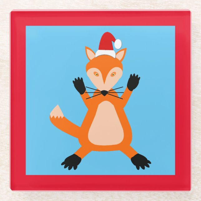 Cute Christmas Fox Glass Coaster (Front)