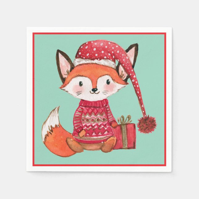 Cute christmas fox in cozy sweater napkin (Front)