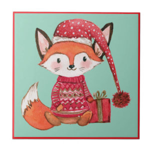 Cute christmas fox in cozy sweater tile