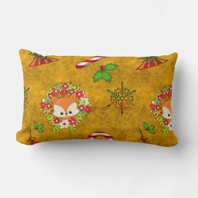 Cute Christmas Fox Lumbar Pillow (Front)