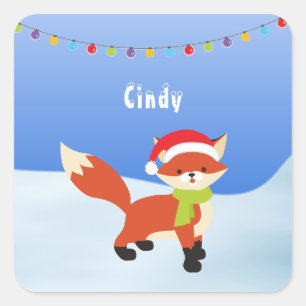 Cute Christmas Fox on Snow Square Sticker
