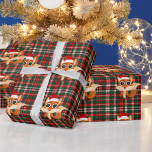 Cute Christmas Fox Pattern Festive Holiday Plaid Wrapping Paper