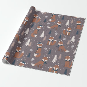 Cute Christmas Fox Pattern Wrapping Paper