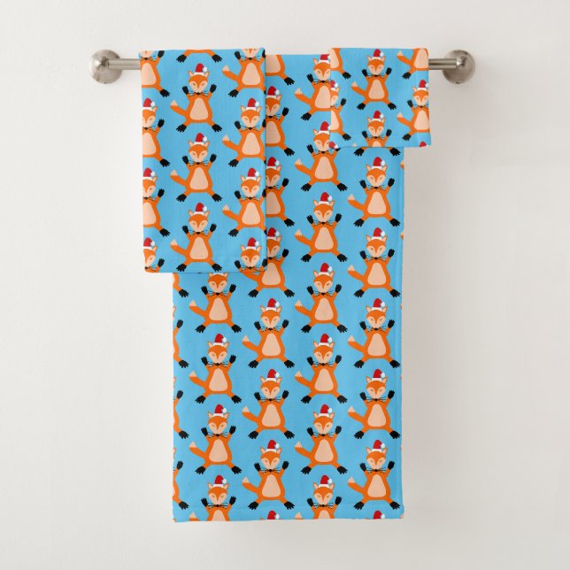 Cute Christmas Fox Patterned Bath Towel Set (Insitu)