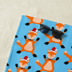 Cute Christmas Fox Patterned Beach Towel