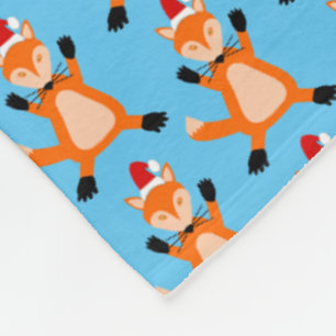 Cute Christmas Fox Patterned Fleece Blanket