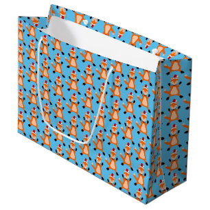 Cute Christmas Fox Patterned Large Gift Bag