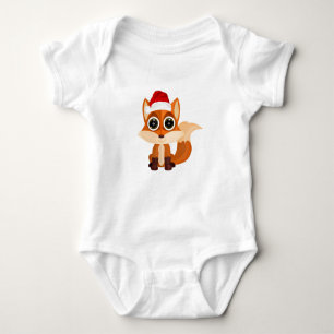 Cute Christmas Fox Santa Hat Adorable Baby Bodysuit
