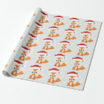 Cute Christmas Fox Santa Hat Pastel Blue Pattern Wrapping Paper<br><div class="desc">Cute Christmas fox wearing a Santa hat.</div>