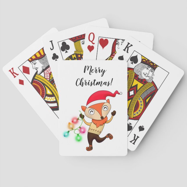Cute Christmas Fox with Santa Hat Playing Cards (Back)