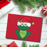 Cute Christmas Frog Holiday Card<br><div class="desc">Cute Christmas frog in an adorable red Santa Claus hat with jingle bells and mistletoe on a cool red holiday card. This funny kids holiday animal gift featuring a smiling green froggie animal makes me happy and full of Christmas cheer.</div>