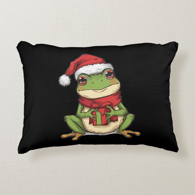 Cute Christmas Frog Sweater - Santa Frog Holding G Accent Pillow (Front)