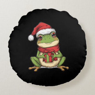 Cute Christmas Frog Sweater - Santa Frog Holding G Round Pillow