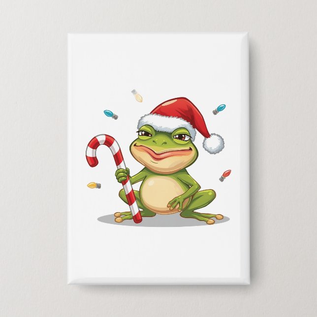Cute Christmas Frog With Candy Cane - Funny Holida (Front)