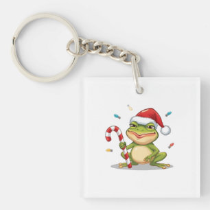Cute Christmas Frog With Candy Cane - Funny Holida Keychain